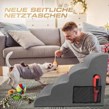 Сходинки для собак маленьких порід, 4 сходинки, знімний підйомник, неслизьке покриття, для ліжка та дивану, сірий колір