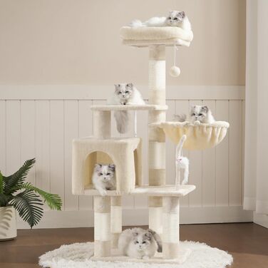 Комплекс для котів Heybly Kratzbaum HCT004SW: Дряпка-стовпчик з іграшками, будиночок, плюшева лежанка та гамак для кішок