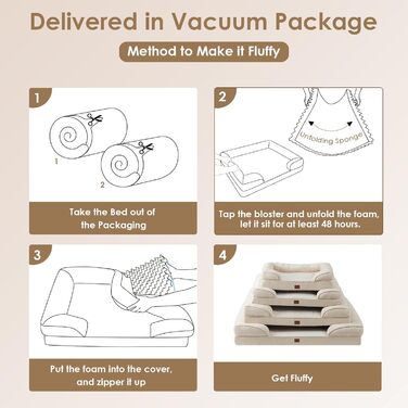 Ортопедичне ліжко для собак EHEYCIGA, 89x56 см, Memory Foam, для середніх та маленьких собак, вологостійке, з високим бортиком, бежеве