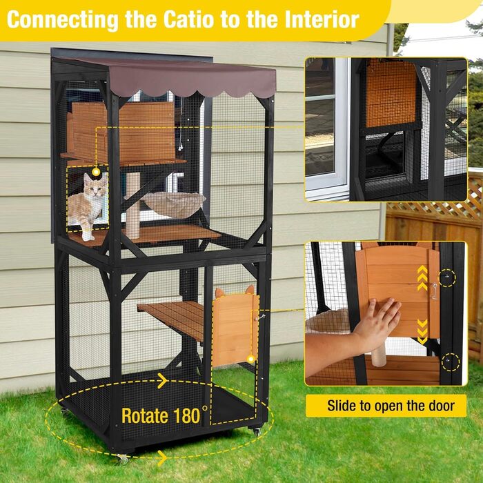 Кітче (Catio) для котів X-ZONE: вулиця, будинок, ліжко, дряпка, 80x80x182.5 см (сірий)
