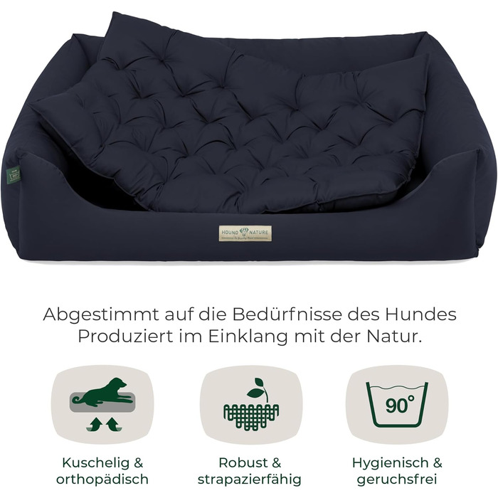 Ортопедичне ліжко для собак HOUND & NATURE Zermatt, корзина для собак середніх розмірів з високим бортиком, м'яке собаче ліжко з подушкою (M - 95x70 см, XL - 115x85 см), темно-синій