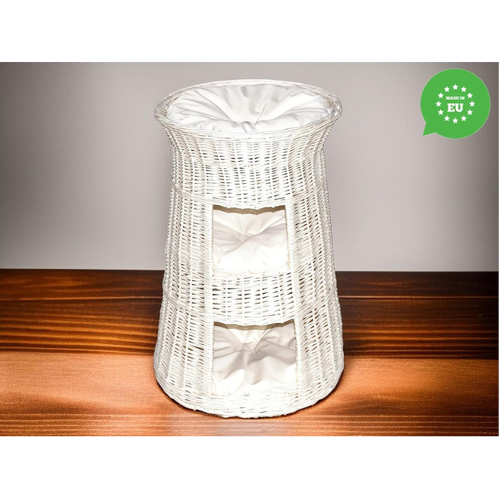 Кігтечка-ліжко для котів - Кругла кімната для відпочинку - Кігтечка з лози - Триповерхове ліжко для собак або котів - Плетена корзина білого кольору - (Бежева подушка)