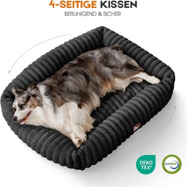 Ортопедичний лежак для собак великих порід, лежанка для собак з підголовником, знімний та миючий килимок, лежанка-софа для собак з ручками (Чорний, 92*69*20 см)