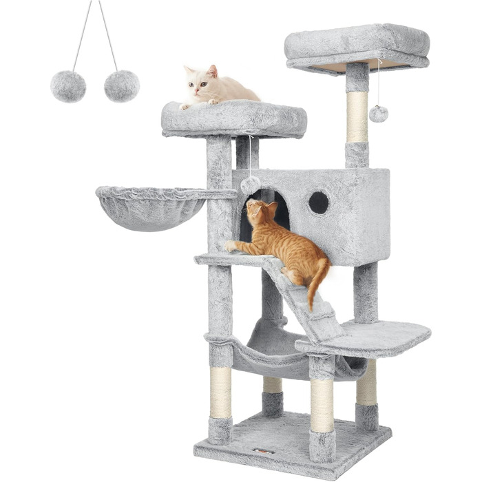 Драбина для котів Feandrea велика, кігтеточка з м'яким покриттям, для великих котів, Ombré сіро-біла PCT162W01