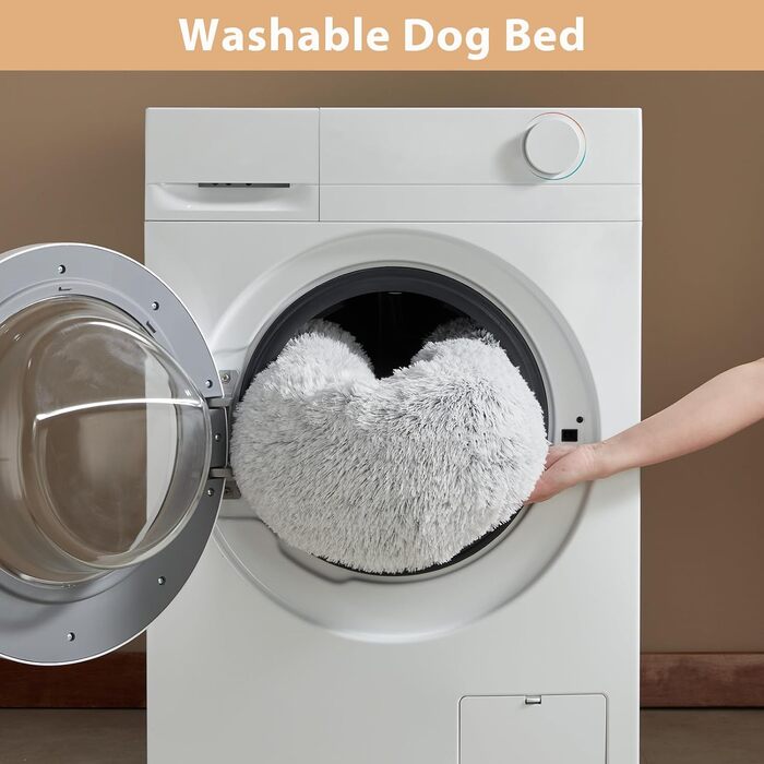 WNPETHOME Заспокійливе ліжко-донат для собак і котів, антистресове, пухнасте з штучного хутра, для маленьких тварин, світло-сіре, 50,8×50,8×20,3 см