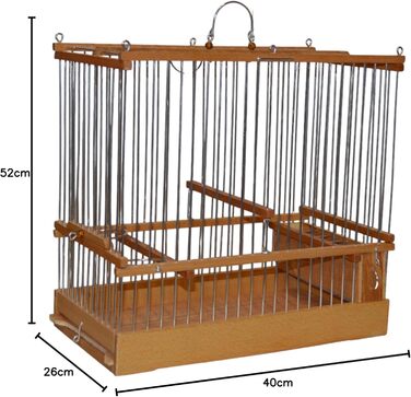 Клітка для птахів Vogelbauer: дерев'яна, ручної роботи, традиційний дизайн, 27x27x15 см (52x40x26 см)