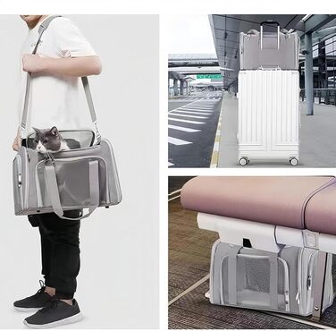 Транспортна переноска для собак та котів, складана, сіра. Зручна переноска-сумка для маленьких собак та котів. Дихаюча переноска для тварин.