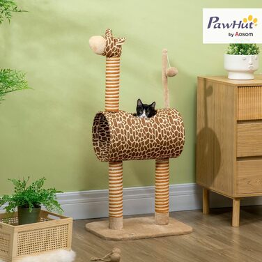 Дряпачка для котів PawHut у формі жирафа, 101 см, з будиночком-сховищем, бежева