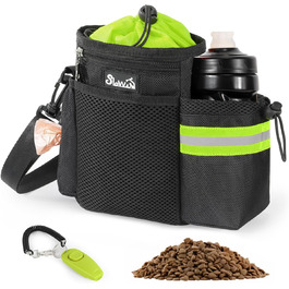 Сумка для ласощів для собак з дозатором пакетів для відходів та тримачем для пляшки, три способи носіння, зелена