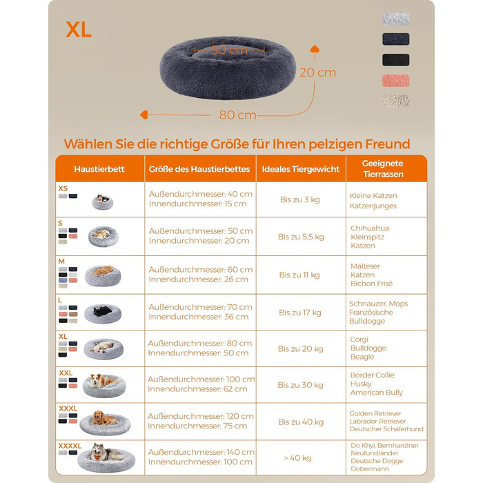 Крісло-лежанка для собак та котів Feandrea Ombré-Grey, діаметр 90 см, знімний наповнювач, плюшеве, для комфортного сну