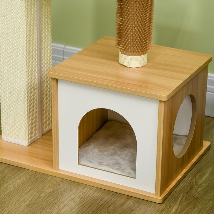 Дерев'яний кігтеточки PawHut для котів, 114 см, з будиночком та кігтедробилкою, для котів до 5 кг, дуб