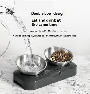 Миска для котів та собак з нержавіючої сталі з нахилом 15°, антиковзаюча, з двома мисками