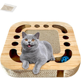 Кігтеточка для котів AUSYIWI з гофрокартону, 33x33x5,5 см - велика та маленька, з аксесуарами та іграшками