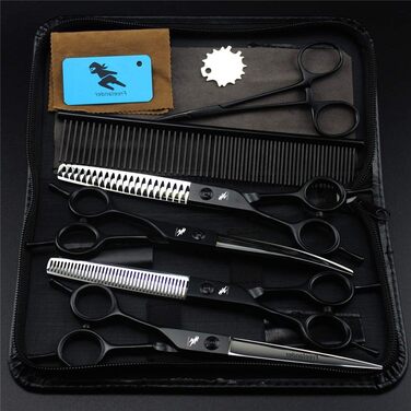Набір професійних ножиць для грумінгу тварин, 4 шт. (7,0 дюймів), нержавіюча сталь, прямі та зігнуті