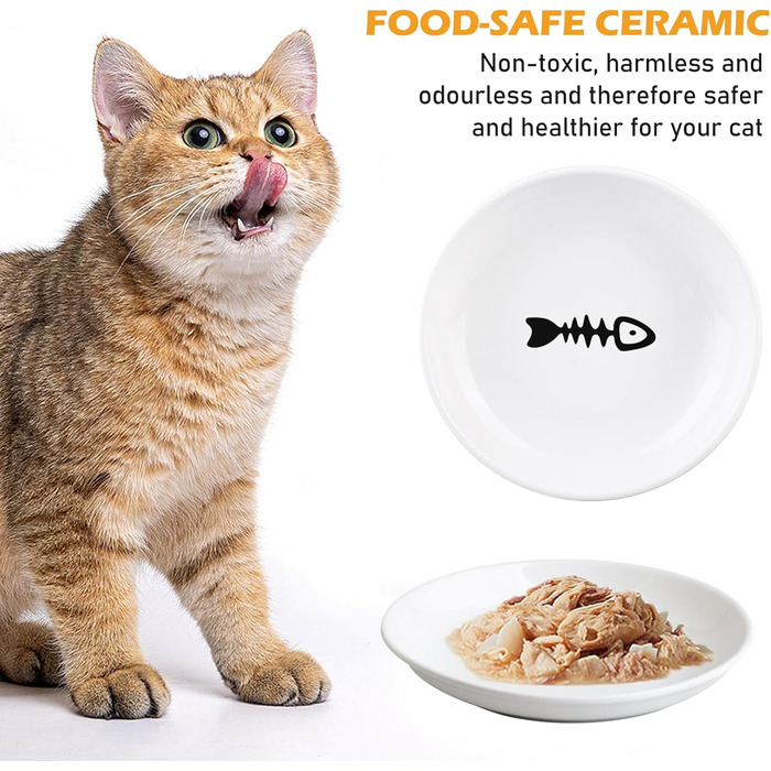 Набір мисок для котів з кераміки, 6 шт. - миски для корму та води (15x2,6 см)