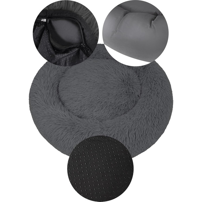 Кругле ліжко для собак Normani - ергономічне, з високим бортиком, 80 см x 80 см x 24 см, колір антрацит