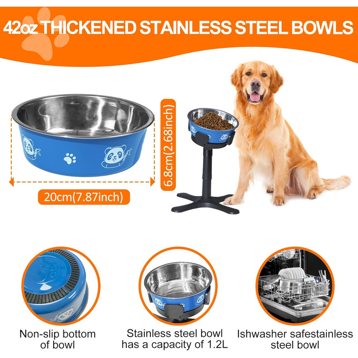 Підставка для годівлі собак, регульована висота, миска для води та корму, 3 рівні, стабільна та неслизька, для малих, середніх та великих собак (Блакитна)