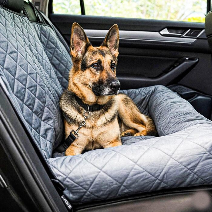 Дихаюча підстилка для собак у машину | Захист заднього сидіння авто від бруду та подряпин | Водостійка та миюча автопідстилка для собак | Сіра підстилка для заднього сидіння авто | 130x90 см