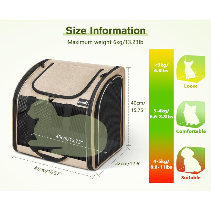 Рюкзак для собак та котів Pecute: зручний та вентильований, для подорожей та прогулянок (Хакі)