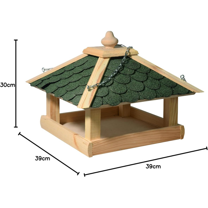 Годівниця для птахів Dobar® 44256e з масивного дерева з бітумним дахом, для саду, тераси, балкону, 39 x 39 x 30 см, зелена
