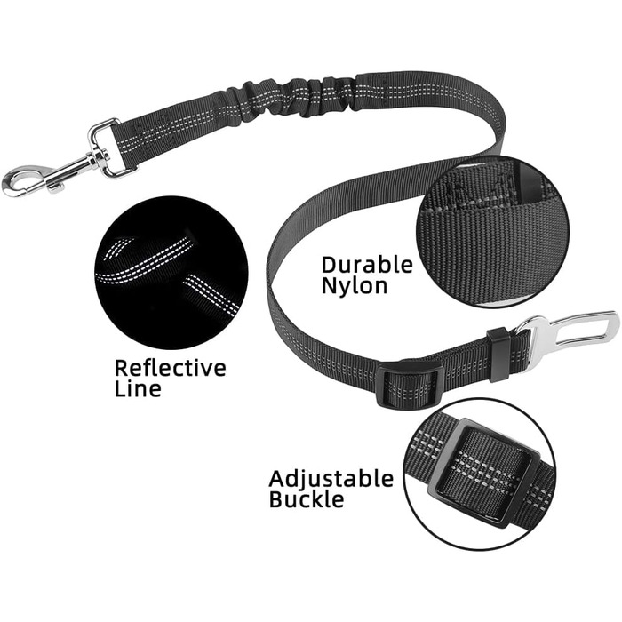 Автомобільний поводок для собак: регульований, еластичний, безпечний, 2 шт. (чорний)