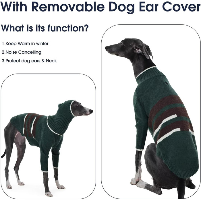Светр з капюшоном для собаки Windhund, теплий італійський грехаунд, віппет, термо одяг для собак, зелений, XS