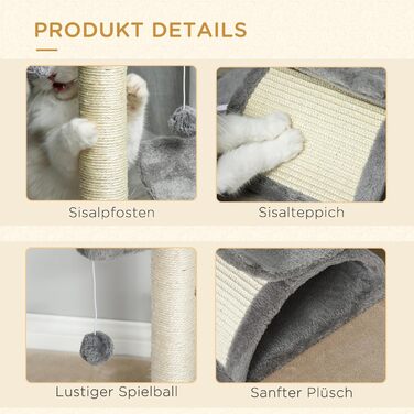 Дерев'яний кігтеточка PawHut для котів - ігровий комплекс з м'ячем, 40 x 30 x 43 см, коричневий/світло-сірий