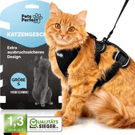 Поводок і шлейка для котів Katzen Geschirr Set S, чорний – безпечна, регульована шлейка для прогулянок