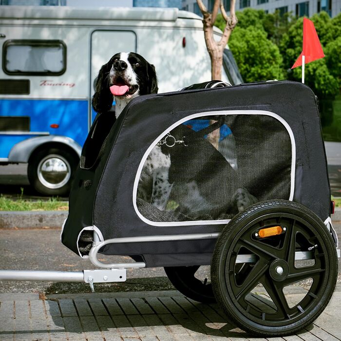 Фаркоп для велосипеда Sogesfurniture для собак, візок для собак на велосипеді, складний, з муфтою, прапорцем, відбивачем, 600D Oxford Canvas, чорний