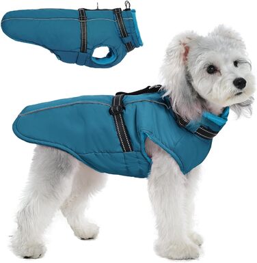 Зимовий теплий одяг для собак середнього розміру PUMYPOREITY: куртка з інтегрованою мискою, флісова, відбиваючі елементи, синій