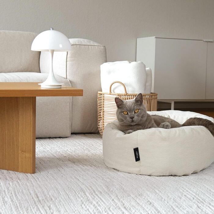 Котяче ліжко LucyBalu Dinghy, біле, м'яке, для малих і великих котів, знімний чохол, пране, лежанка, диван, подушка