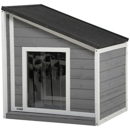 PawHut Dog House Атмосферостійка будка для собаки з ялинового дерева з асфальтовим дахом і дверною шторою сіра 71x58x53/77см для маленьких собак