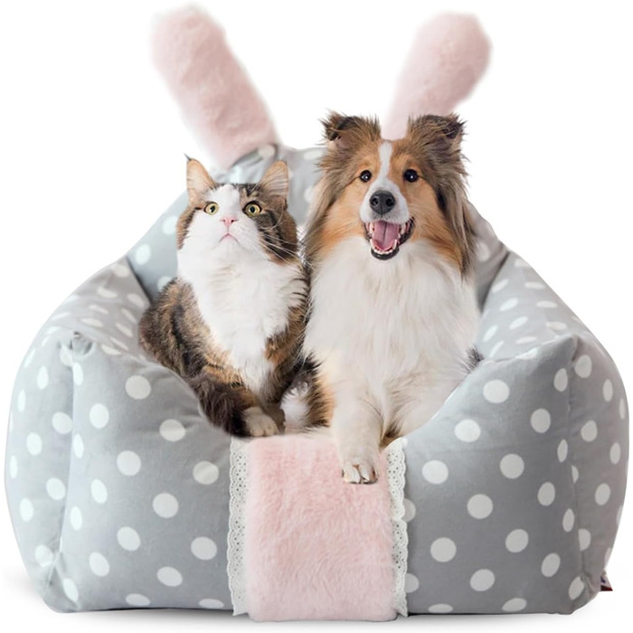 Ліжко для котів та собак PETCUTE, м'яке лежанка для тварин, XL, в пранні, дизайн у горошок сірого кольору