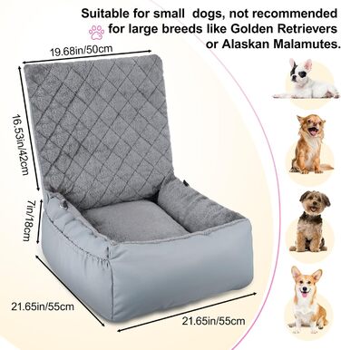 Автокрісло для собак SIVEIS – м'яке ліжко з кишенькою, для собак малого та середнього розміру, з ременем безпеки (02-Сіро-блакитний)