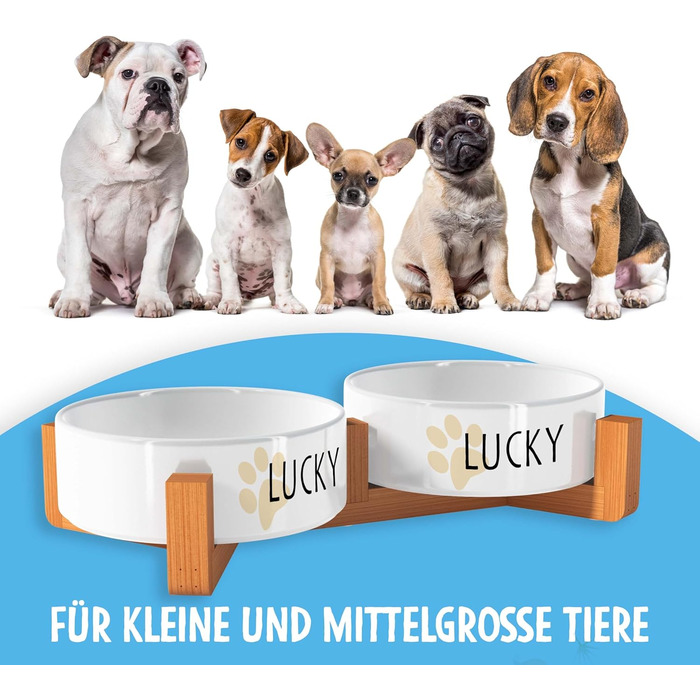 Персоналізована миска для собак OWLBOOK з ім'ям: миска для корму та води з кераміки та бамбука, 300 мл, з лапками