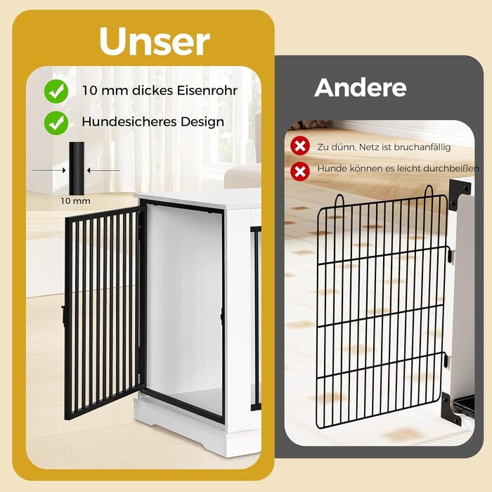 BEWISHOME Клітка для собак, 81 см, дерев'яна, з 3 дверцятами, біла, для дому, Beistelltisch (табличка), 81x55x67.5 см, EMGL03W