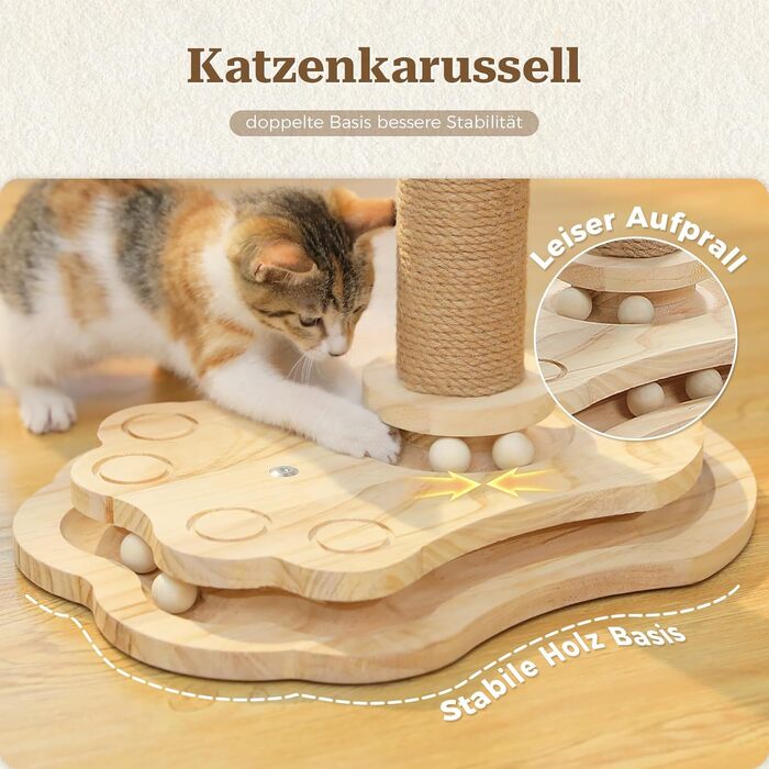 Інтерактивна іграшка для котів PETEPELA з подряпальним стовпчиком у формі ракети, коліщата з кульками, пір'їна, з масиву дерева, багатофункціональна