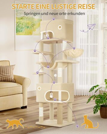 Драбина-кіготь для котів Hzuaneri MS17818SG, 178 см, XXL (60x50x203 см), бежева