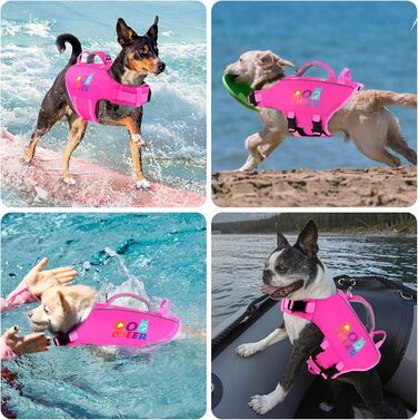 Жилет для плавання собак Dogcheer з подвійним рятувальним ручним захопленням, високою плавучістю, для човнів, плавання, з світловідбиваючими елементами, регульований, PFD для маленьких, середніх собак, рожевий