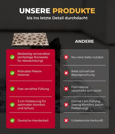 Лежак для собак HS-Hundebett® M 65x95 см, двосторонній, зручний, з 3 см наповнювачем, для дивану, авто та клітки, бежевий з лапкою, вироблено в Німеччині