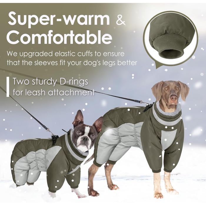 Зимовий комбінезон для собак AOFITEE - водонепроникний теплий одяг для великих собак з отвором для шлейки, теплий зимовий костюм для собак, підходить для Французького Бульдога (M, Оливковий)