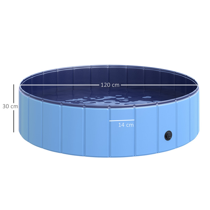 PawHut Dog Pool Великий дитячий басейн для собак Ø120xH30 см з ПВХ Wood Blue, ідеальний басейн для охолодження влітку