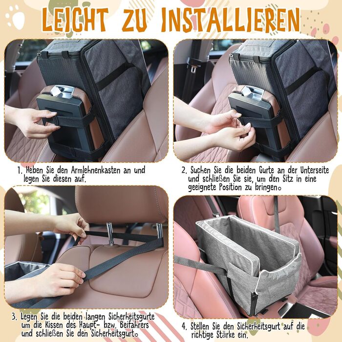 Автокрісло для маленьких собак: м'яка лежанка з підстаканником, сіра, 42x20x22 см