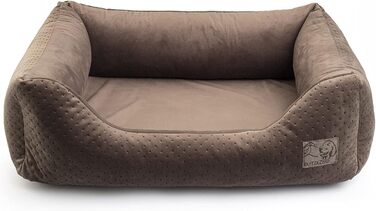 Ліжко для собак XL, велюр коричневий, 100 x 79 x 22 см | З м'яким вкладишем | Софа для великих собак
