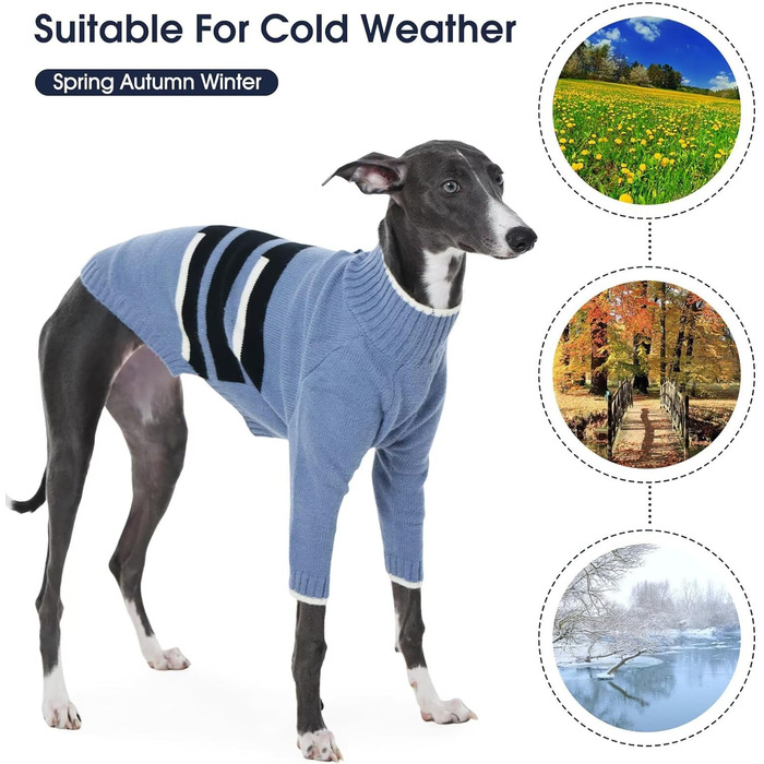 Пуловер IECOii для собак з навушниками, теплий зимовий костюм для грейхаундів, курчаків, віппетів, блакитний, розмір M