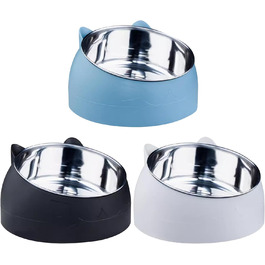 Набір мисок для котів з нержавіючої сталі, 3 шт., 15° нахил, 400 мл, для корму та води, знімні миски для котів та собак