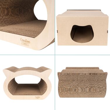 Котяче дряпальня | Дряпка з посиленої картонної конструкції | Натуральні дряпальні дошки | Міцні меблі для котів | 2в1 Дряпка-будиночок для котів | Якісний картон | Великий розмір (37 x 36 x 37 см, у формі кота)