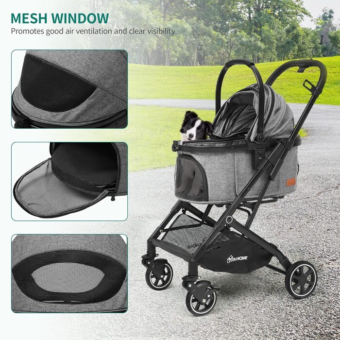 Візок для собак YITAHOME - переносна коляска для маленьких собак та котів (до 15.9 кг), сірий