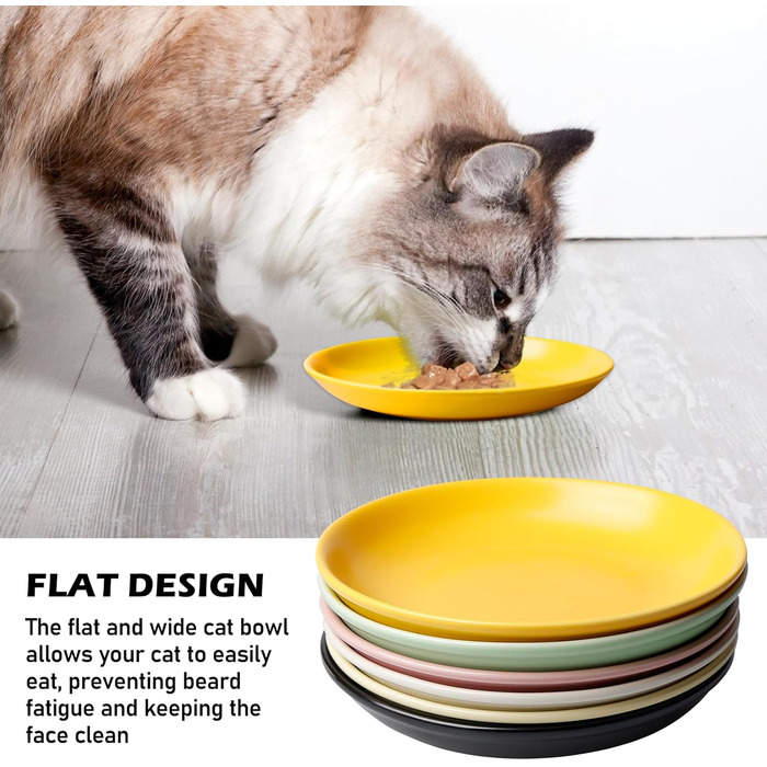 Набір мисок для котів Katzennapf, 6 шт., кераміка, кольорові, для кошенят та котів з короткими лапами, 15x15x3 см, 6 кольорів