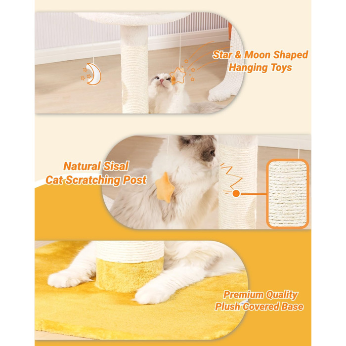 Великий котячий дерево Happi N Pets «Хмара» з лежаком, натуральний сизалевий когтеточка для домашніх котів, з м'якою полицею та іграшками, для кошенят і дорослих